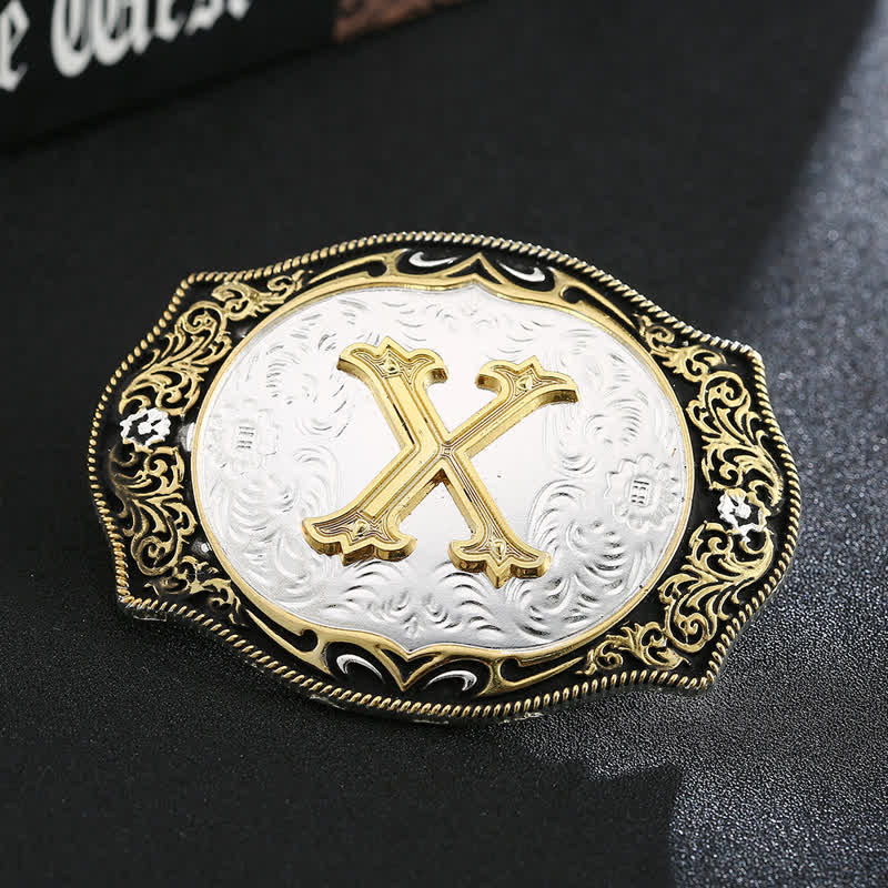 Goldener schwarzer DIY Retro-Ledergürtel mit Anfangsbuchstabenschnalle - X - Ohne Gürtel - image 26