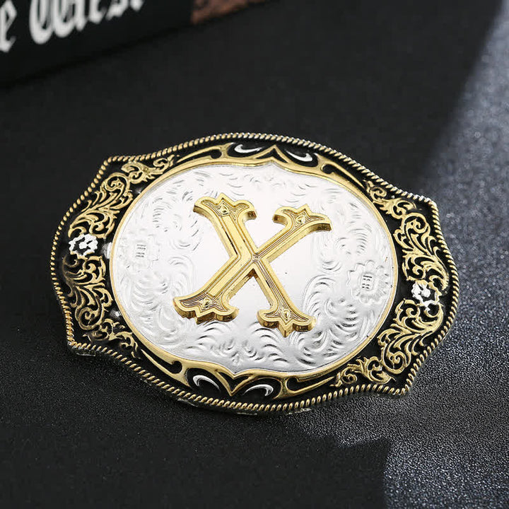 Goldener schwarzer DIY Retro-Ledergürtel mit Anfangsbuchstabenschnalle - X - Ohne Gürtel - image 26