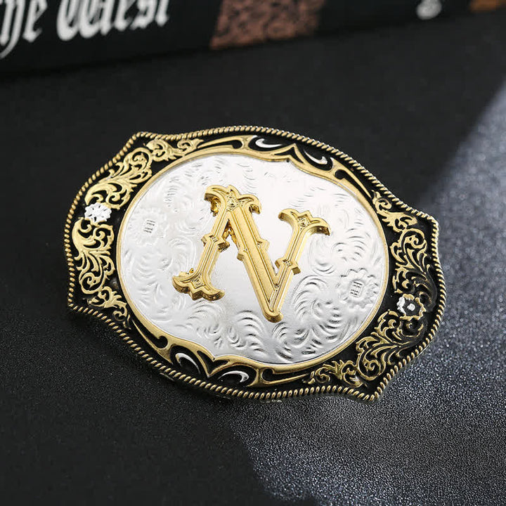 Goldener schwarzer DIY Retro-Ledergürtel mit Anfangsbuchstabenschnalle - N - Ohne Gürtel - image 16