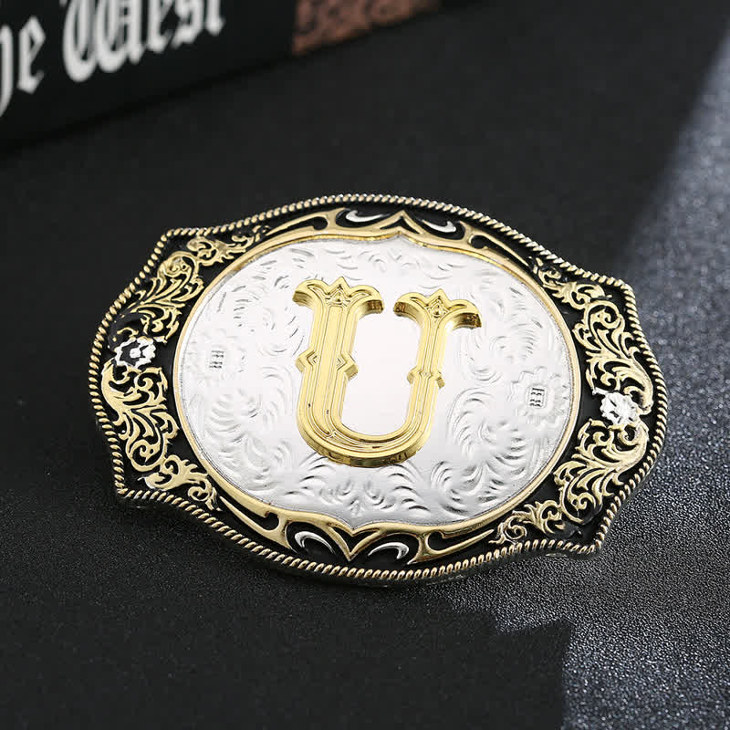 Goldener schwarzer DIY Retro-Ledergürtel mit Anfangsbuchstabenschnalle - U - Ohne Gürtel - image 23