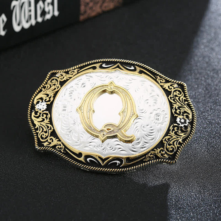 Goldener schwarzer DIY Retro-Ledergürtel mit Anfangsbuchstabenschnalle - Q - Ohne Gürtel - image 19
