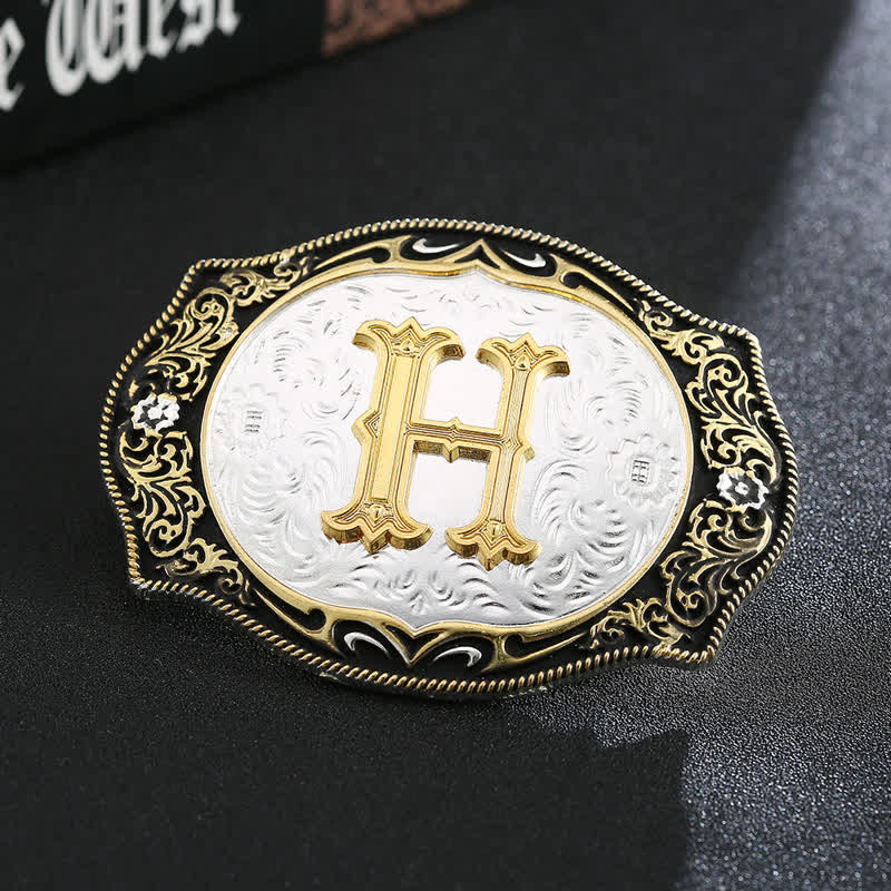Goldener schwarzer DIY Retro-Ledergürtel mit Anfangsbuchstabenschnalle - H - Ohne Gürtel - image 10