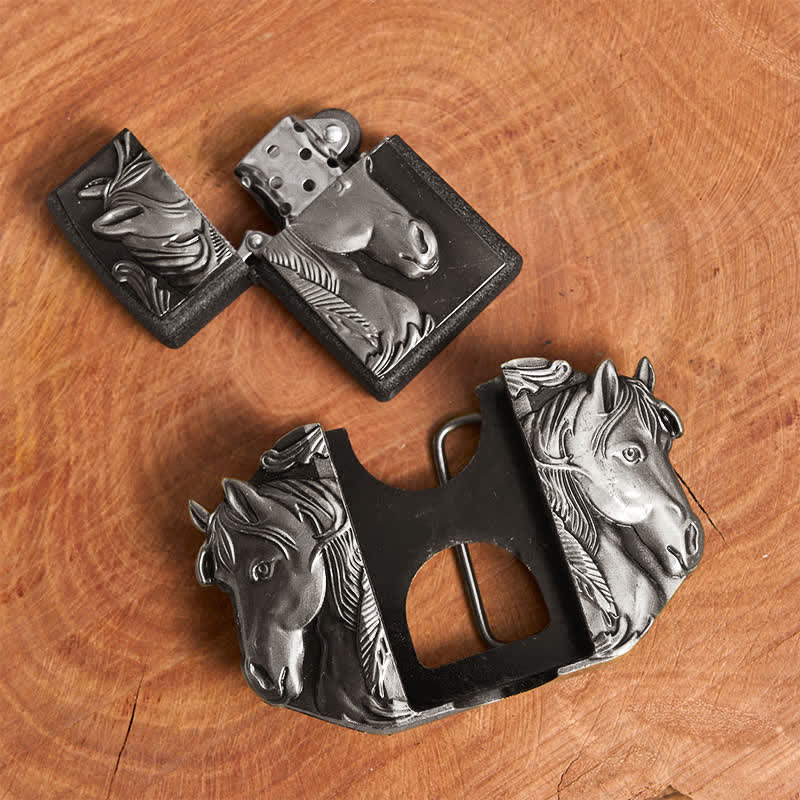 Silberner DIY-Ledergürtel mit drei Pferden und verstecktem Feuerzeug für Herren - image 10