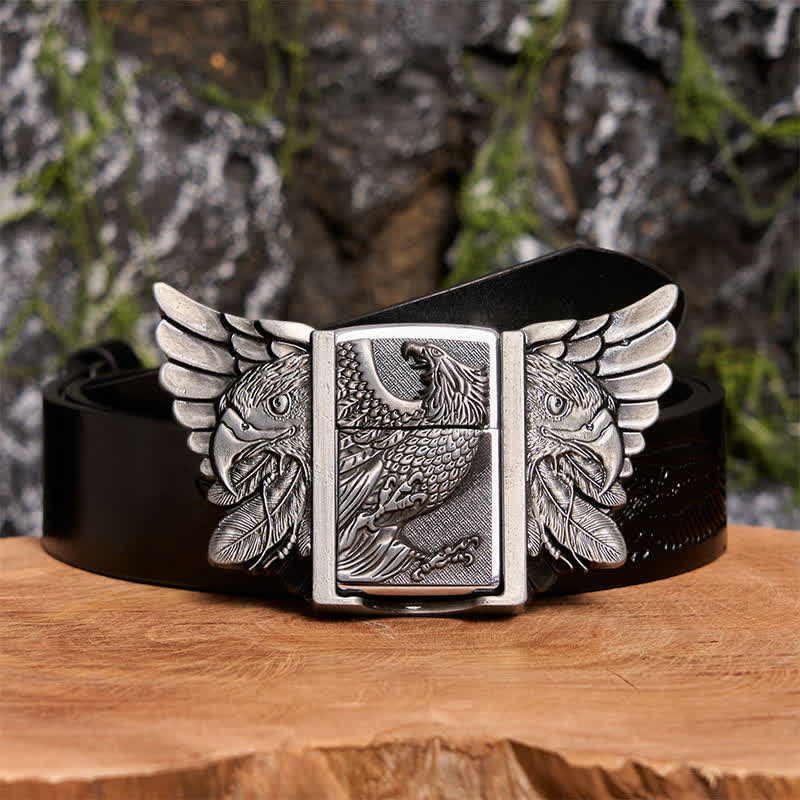 DIY Silberner Geier-Ledergürtel für Herren mit verstecktem Feuerzeug - Geier - Schwarzer Gürtel mit geprägtem Adler - 42 - image 3
