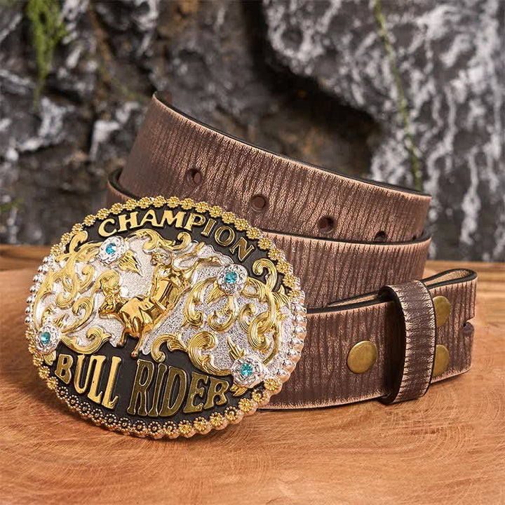 DIY Golden Bull Champion Bull Rider Ledergürtel für Herren mit großer Schnalle - Goldener Bulle - Brauner Distressed-Gürtel - 42 - image 4