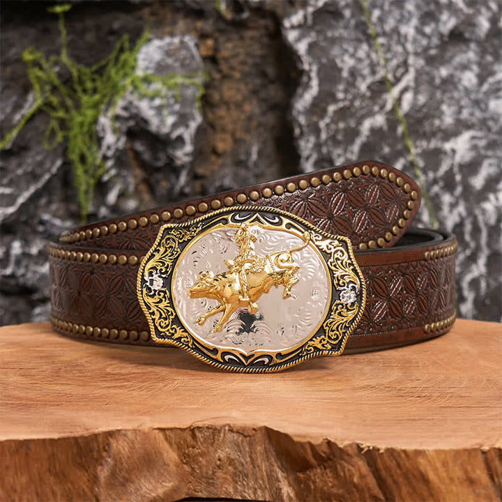 Gold & Schwarz DIY Western Reiten Ritter Cowboy Schnalle Ledergürtel - Reiten - Brauner Nietengürtel - 42 - image 5
