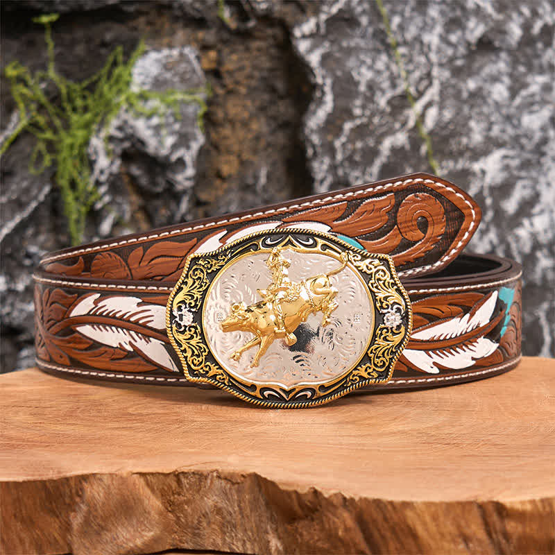 Gold & Schwarz DIY Western Reiten Ritter Cowboy Schnalle Ledergürtel - Reiten - Brauner Federgürtel - 40 - image 8