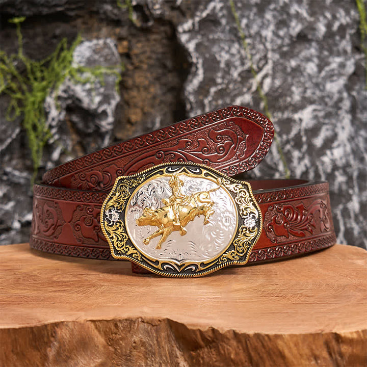 Gold & Schwarz DIY Western Reiten Ritter Cowboy Schnalle Ledergürtel - Reiten - Brauner geschnitzter Gürtel - 42 - image 7