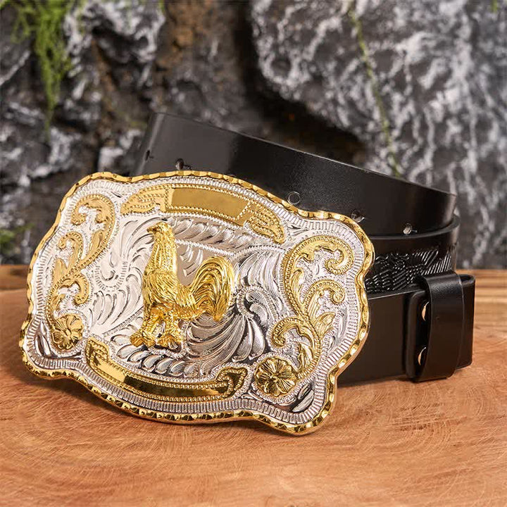 Gold Hahn DIY Western Cowboy Schnalle Ledergürtel - Hahn - Schwarzer Gürtel mit geprägtem Adler - 42 - image 2