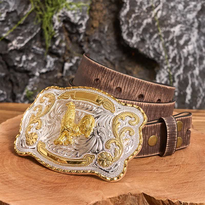 Gold Hahn DIY Western Cowboy Schnalle Ledergürtel - Hahn - Brauner Distressed-Gürtel - 42 - image 7
