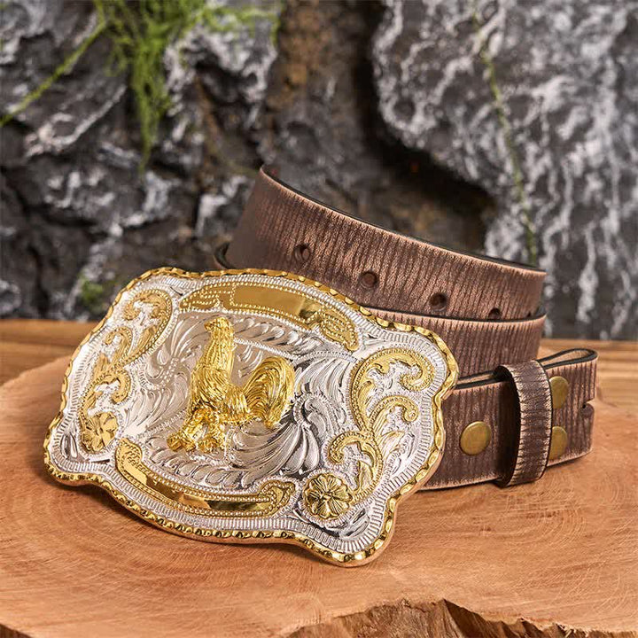 Gold Hahn DIY Western Cowboy Schnalle Ledergürtel - Hahn - Brauner Distressed-Gürtel - 42 - image 7