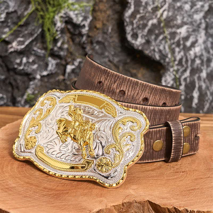 Goldfarbener Reitgürtel, DIY Western-Cowboy-Schnalle, Ledergürtel - Reiten - Brauner Distressed-Gürtel - 42 - image 7