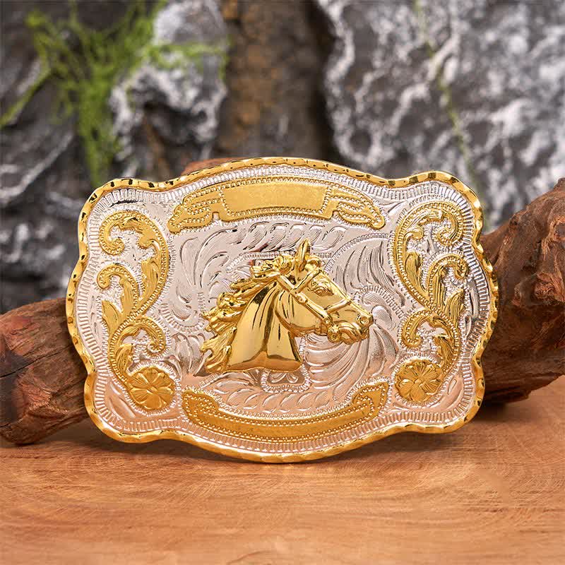 Goldfarbener Pferdekopf DIY Western Cowboy Schnalle Ledergürtel - Pferdekopf - Ohne Gürtel - Nicht im Lieferumfang enthaltener Gürtel - image 1