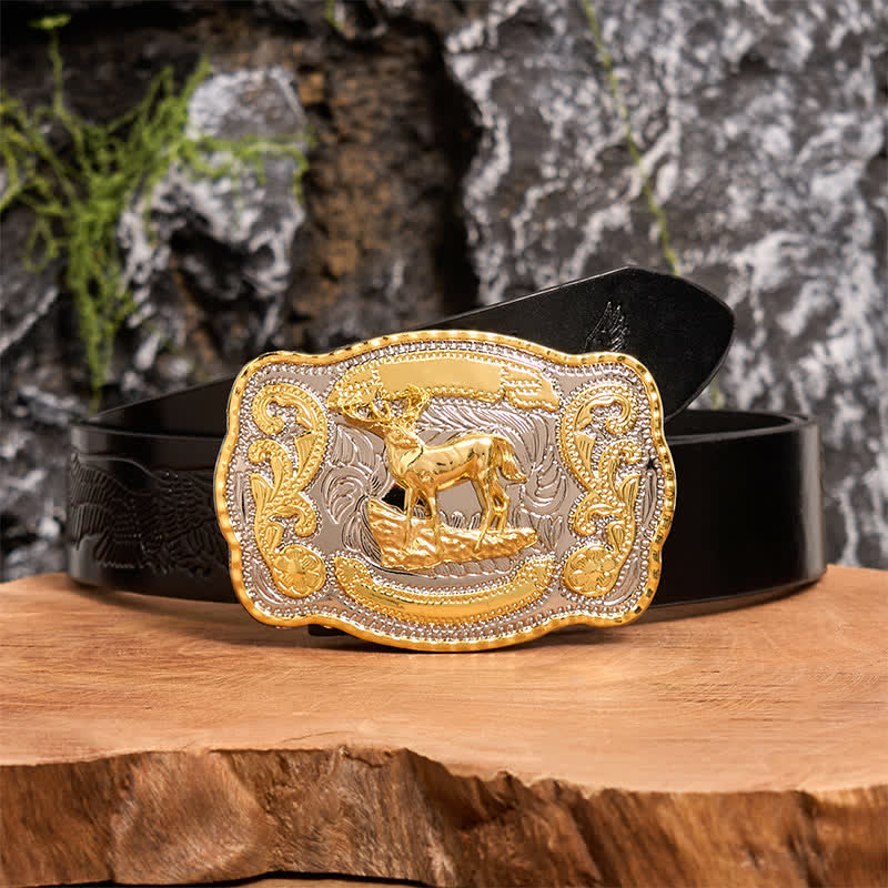 Gold Hirsch DIY Western Cowboy Schnalle Ledergürtel - Reh - Schwarzer Gürtel mit geprägtem Adler - 42 - image 2