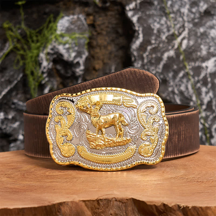 Gold Hirsch DIY Western Cowboy Schnalle Ledergürtel - Reh - Brauner Distressed-Gürtel - 42 - image 7