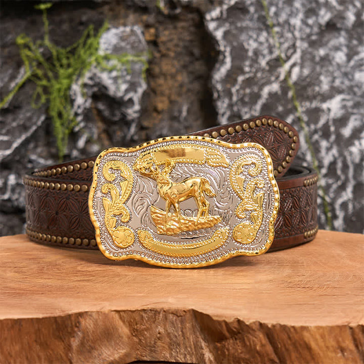 Gold Hirsch DIY Western Cowboy Schnalle Ledergürtel - Reh - Brauner Nietengürtel - 42 - image 6