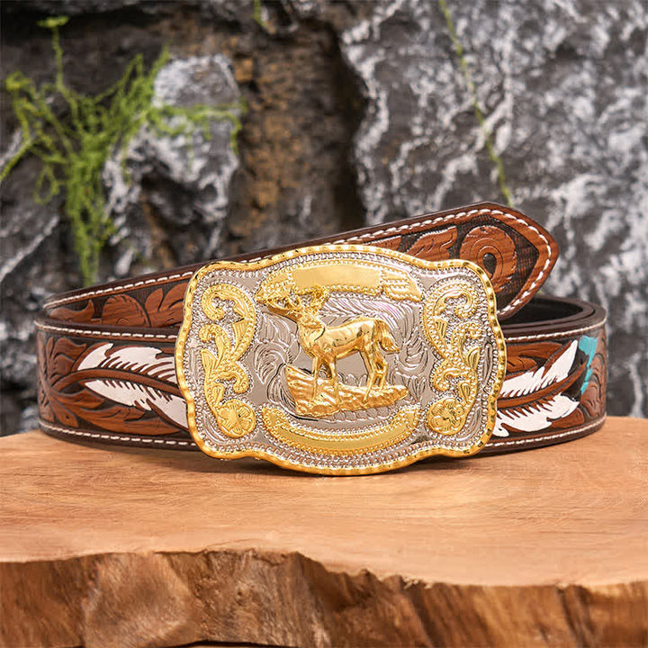 Gold Hirsch DIY Western Cowboy Schnalle Ledergürtel - Reh - Brauner Federgürtel - 40 - image 9