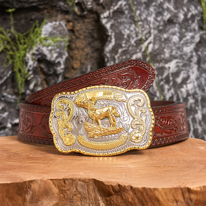 Gold Hirsch DIY Western Cowboy Schnalle Ledergürtel - Reh - Brauner geschnitzter Gürtel - 42 - image 8