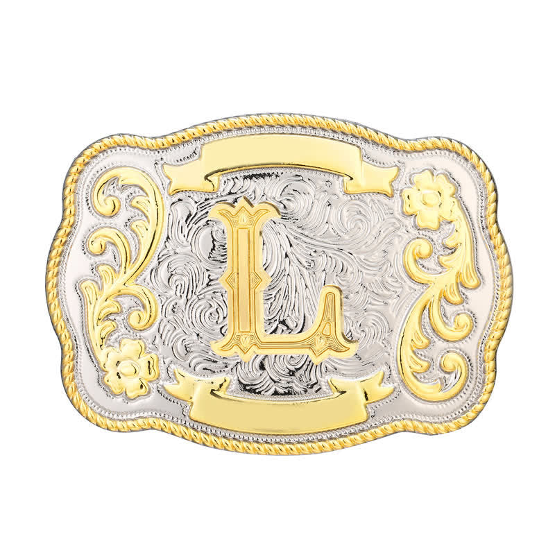Goldener und silberner DIY Western-Ledergürtel mit Anfangsbuchstabenschnalle - L - Ohne Gürtel - image 12