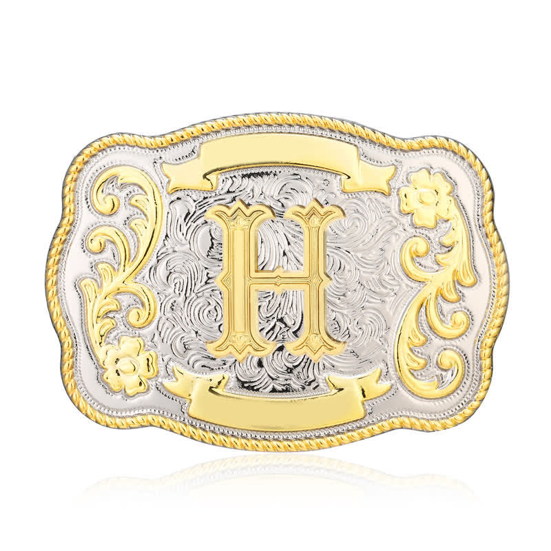 Goldener und silberner DIY Western-Ledergürtel mit Anfangsbuchstabenschnalle - H - Ohne Gürtel - image 8
