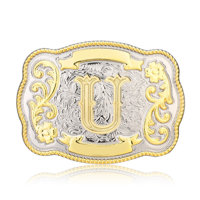 Goldener und silberner DIY Western-Ledergürtel mit Anfangsbuchstabenschnalle - U - Ohne Gürtel - image 20