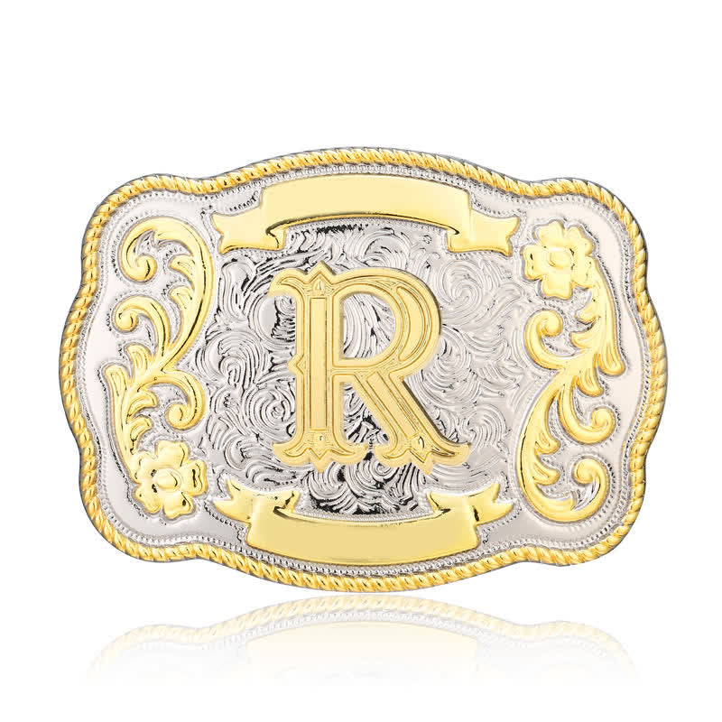 Goldener und silberner DIY Western-Ledergürtel mit Anfangsbuchstabenschnalle - R - Ohne Gürtel - image 18