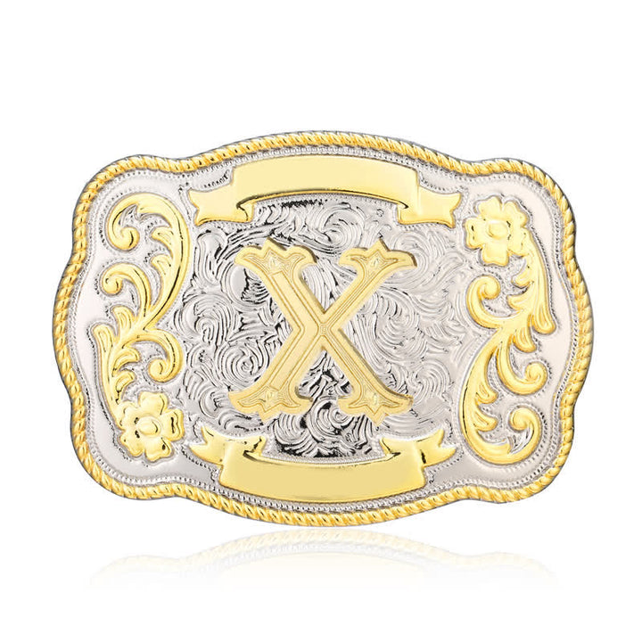 Goldener und silberner DIY Western-Ledergürtel mit Anfangsbuchstabenschnalle - X - Ohne Gürtel - image 23