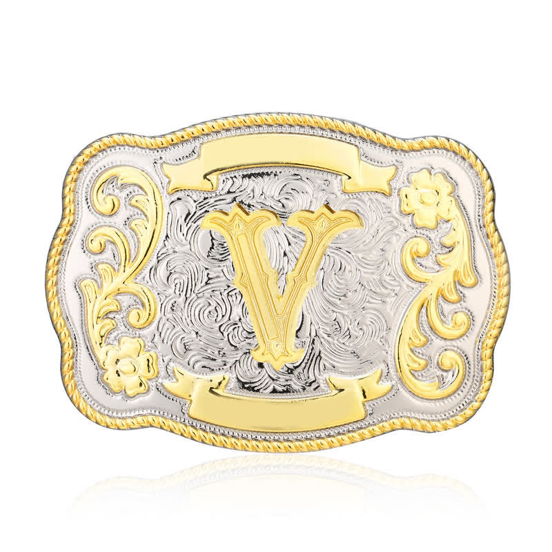 Goldener und silberner DIY Western-Ledergürtel mit Anfangsbuchstabenschnalle - V - Ohne Gürtel - image 21