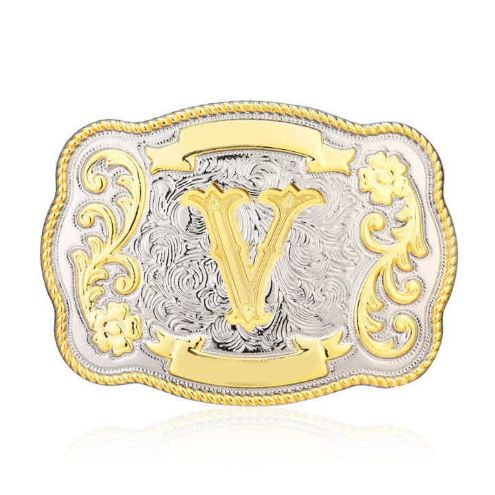 Goldener und silberner DIY Western-Ledergürtel mit Anfangsbuchstabenschnalle - V - Ohne Gürtel - image 21