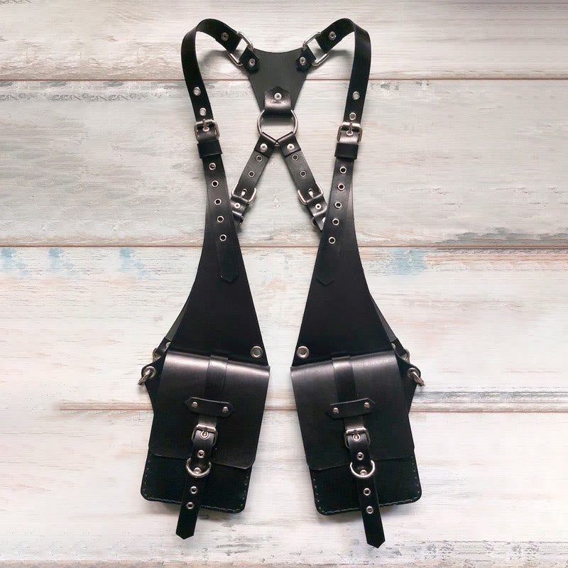 Retro Punk Anti-Diebstahl Handy Leder Umhängetasche - Schwarz - image 6