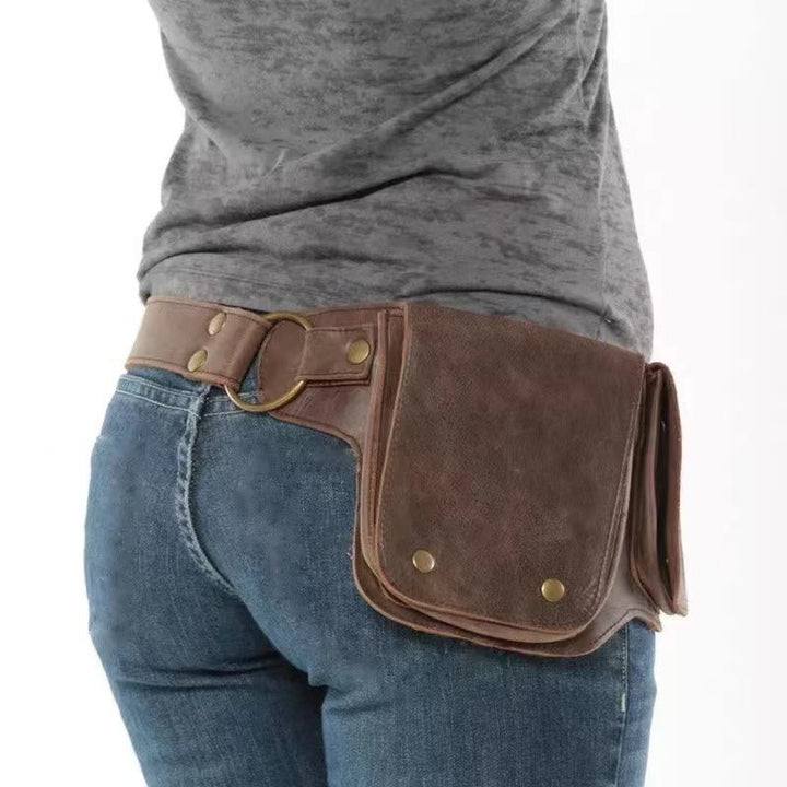Unisex Retro-Gürteltasche aus Leder mit Knopf zum Aufbewahren von Telefonen - Kaffee - image 7