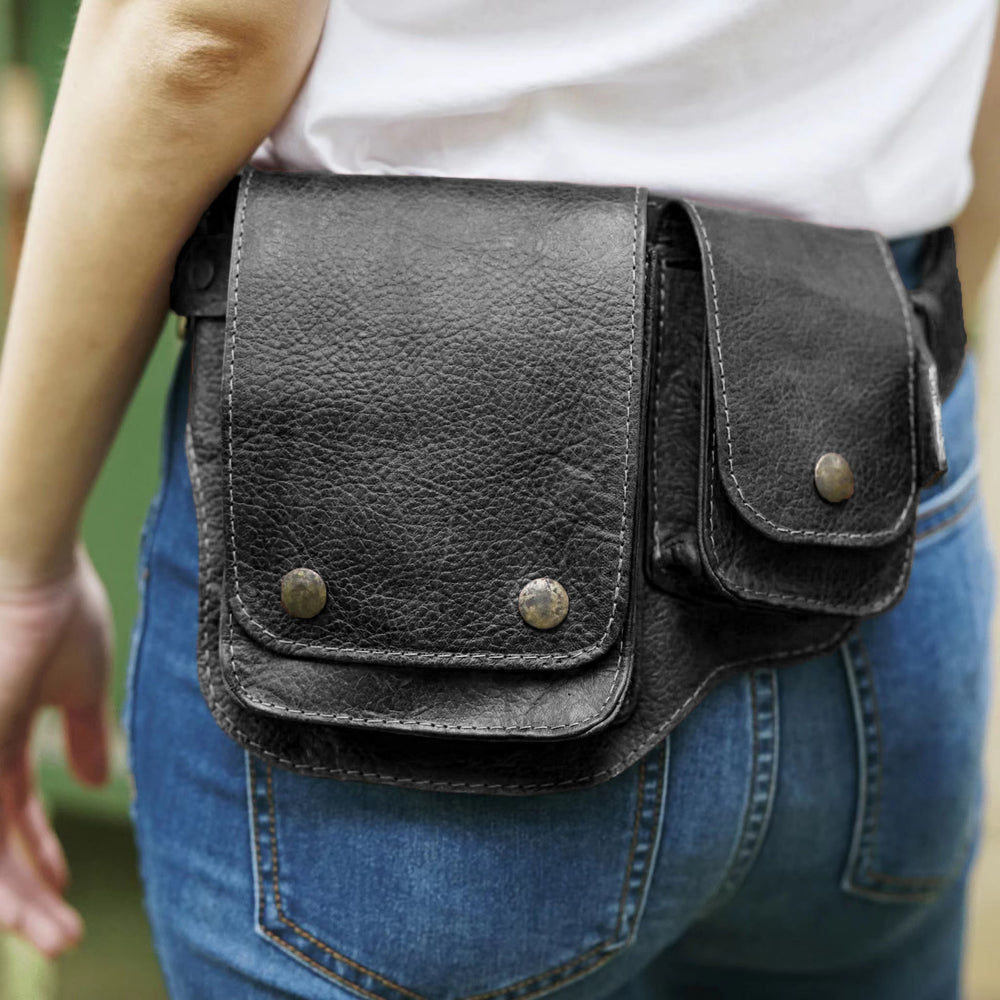 Unisex Retro-Gürteltasche aus Leder mit Knopf zum Aufbewahren von Telefonen - image 2