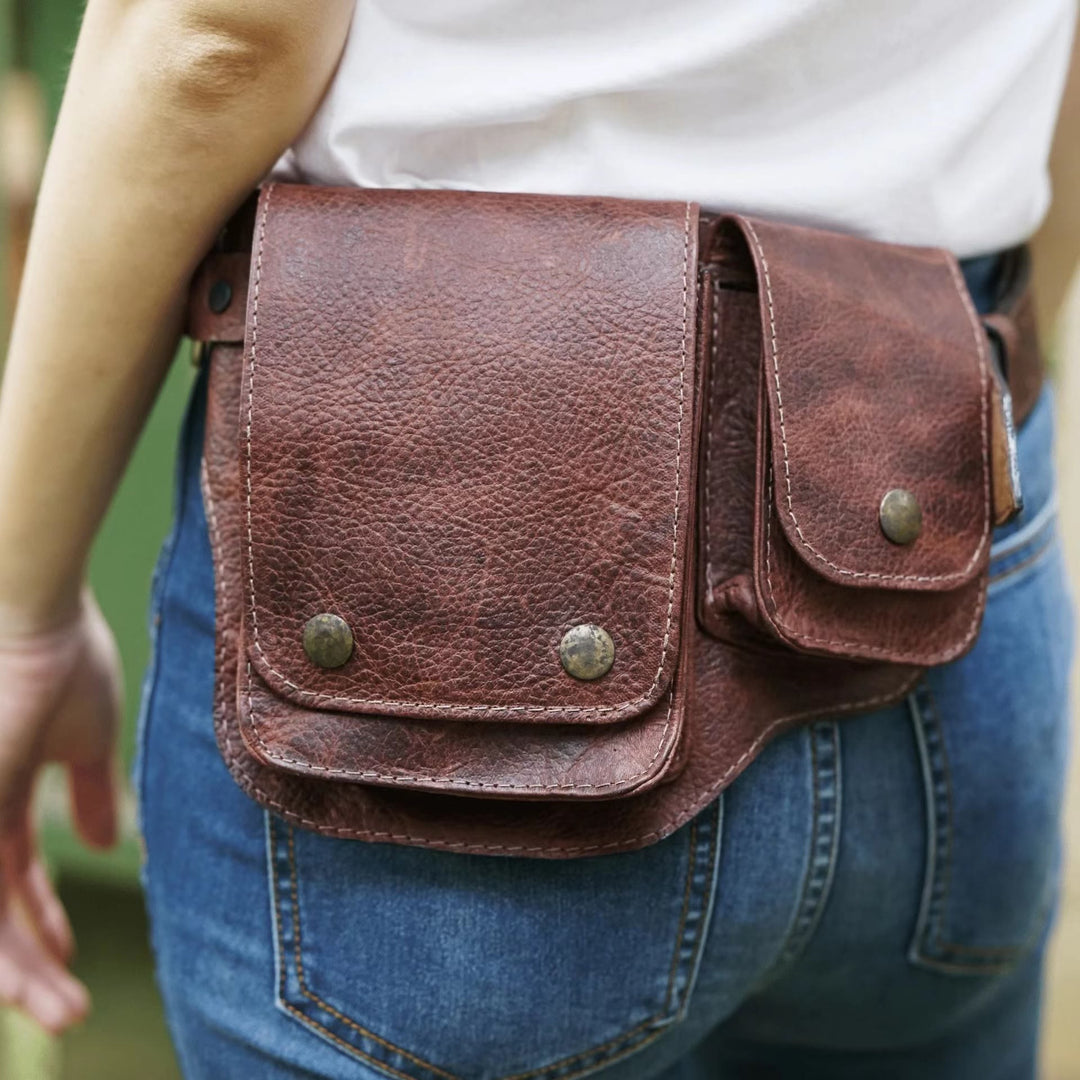 Unisex Retro-Gürteltasche aus Leder mit Knopf zum Aufbewahren von Telefonen - Braun - image 8