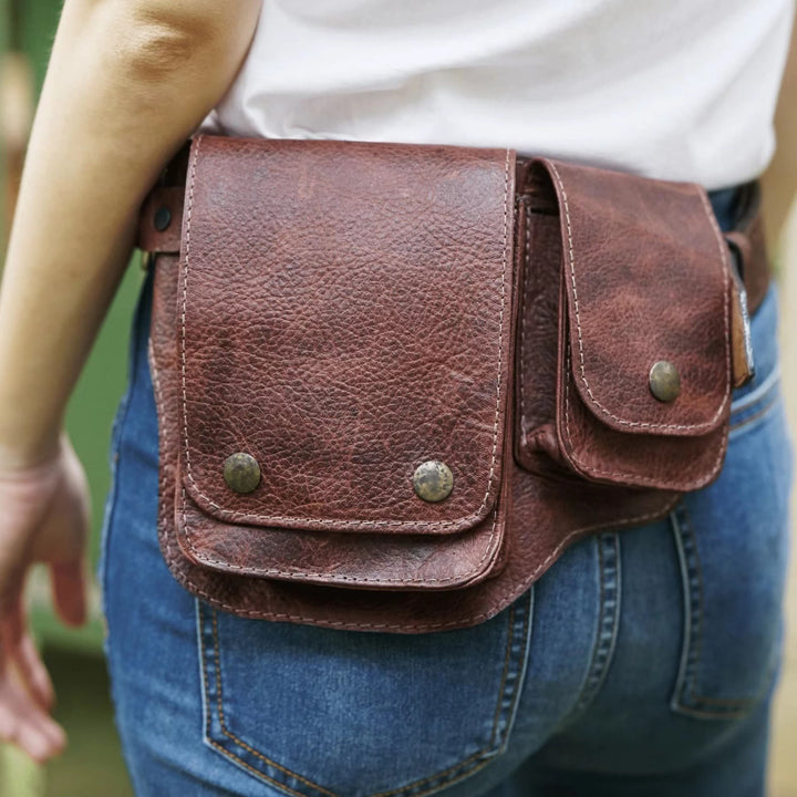Unisex Retro-Gürteltasche aus Leder mit Knopf zum Aufbewahren von Telefonen - Braun - image 8