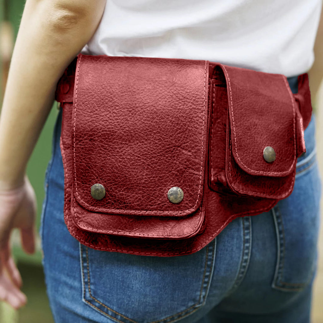 Unisex Retro-Gürteltasche aus Leder mit Knopf zum Aufbewahren von Telefonen - Rot - image 6