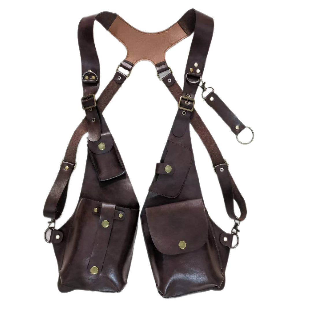 Retro Herren Lederriemen Handytasche Unterarmknopf Umhängetasche - Braun - image 3