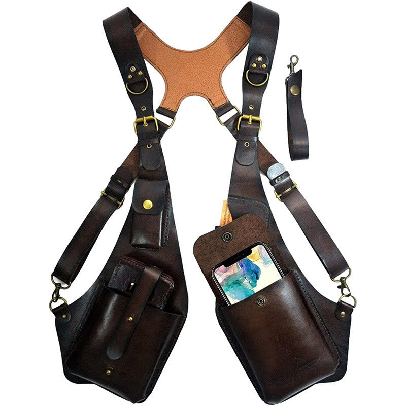 Retro Herren Lederriemen Handytasche Unterarmknopf Umhängetasche - image 1