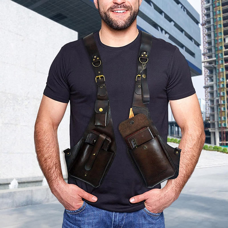 Retro Herren Lederriemen Handytasche Unterarmknopf Umhängetasche - image 2