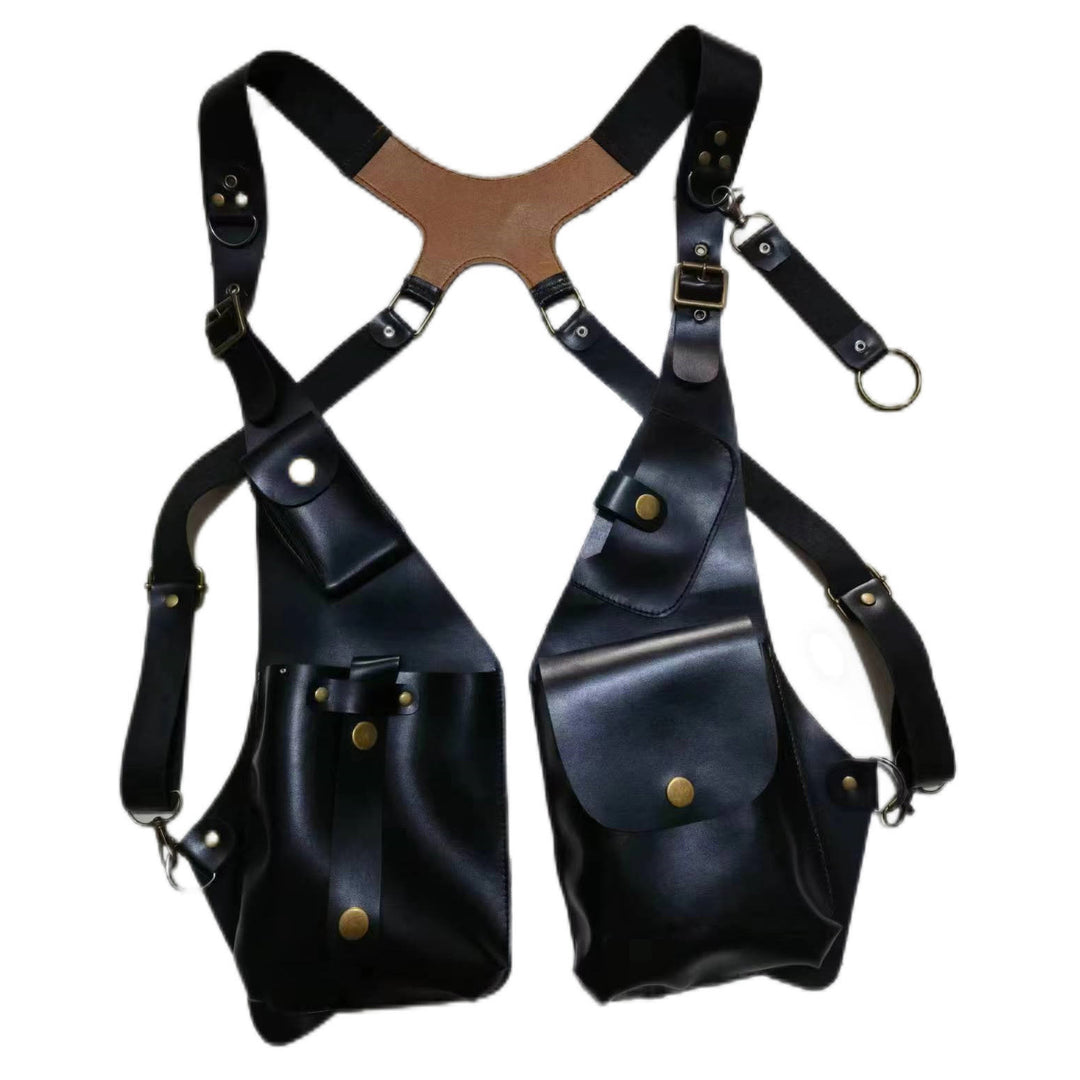 Retro Herren Lederriemen Handytasche Unterarmknopf Umhängetasche - Schwarz - image 4
