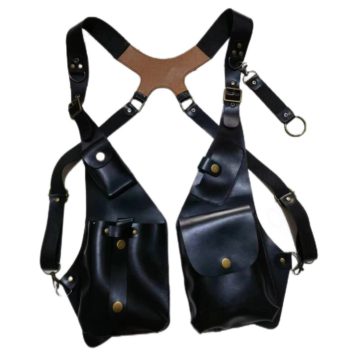 Retro Herren Lederriemen Handytasche Unterarmknopf Umhängetasche - Schwarz - image 4