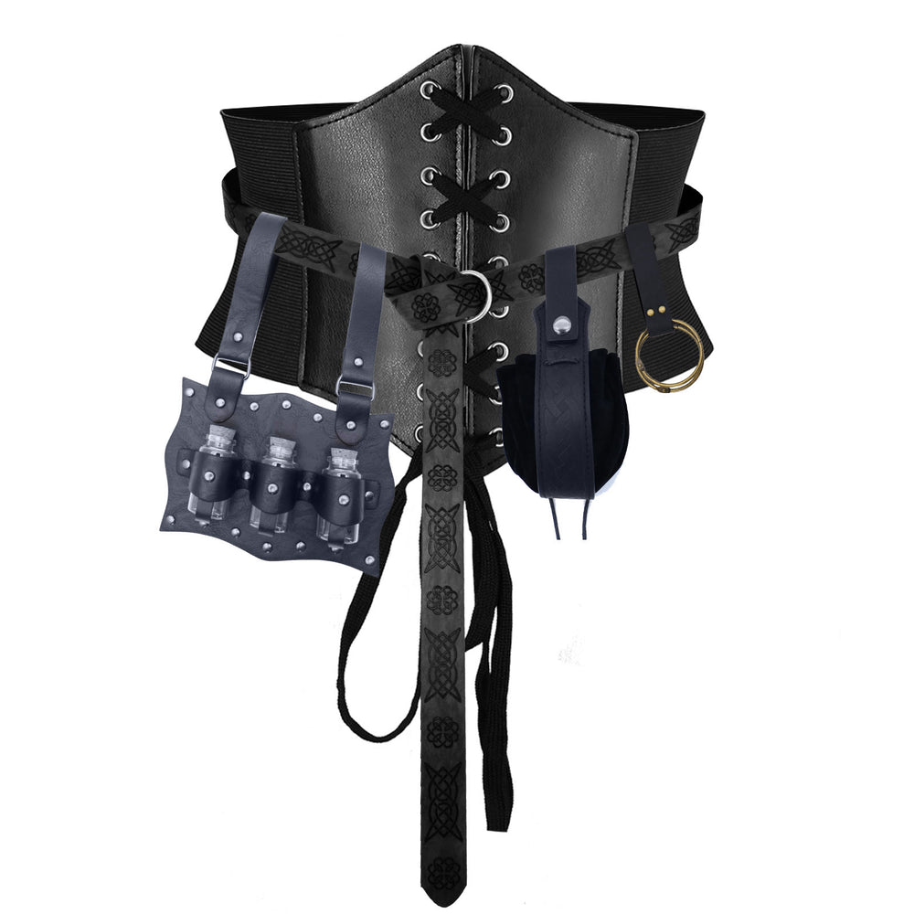 Mittelalterlicher Stil Halloween Damen Cosplay Gürtel Taillensiegel Zubehör - 5 Stk. - Schwarz - XL (83 cm) - image 2