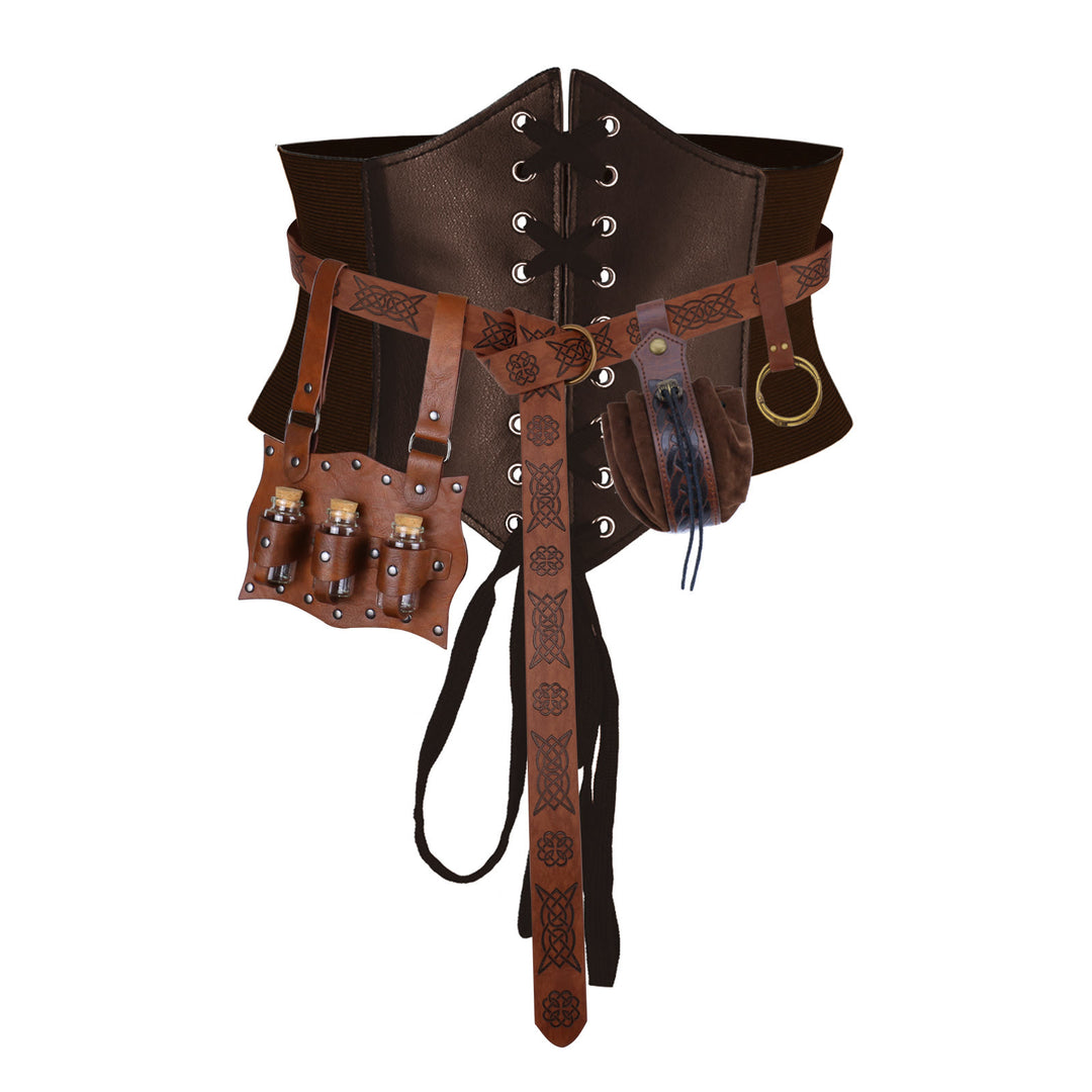 Mittelalterlicher Stil Halloween Damen Cosplay Gürtel Taillensiegel Zubehör - 5 Stk. - Braun - XL (83 cm) - image 1