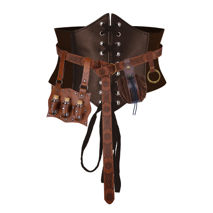 Mittelalterlicher Stil Halloween Damen Cosplay Gürtel Taillensiegel Zubehör - 5 Stk. - Braun - XL (83 cm) - image 1