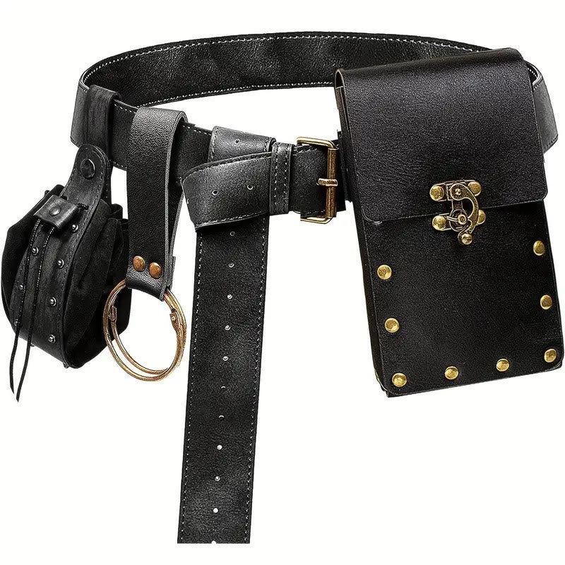 Halloween Cosplay Kostümzubehör Retro Gürtel mit Gürteltasche - 3Pcs - Schwarz - image 3