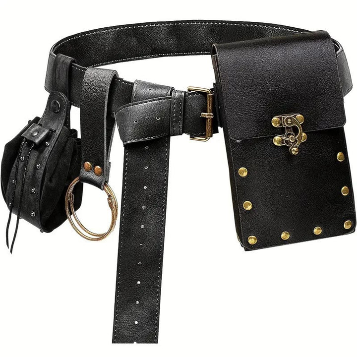 Halloween Cosplay Kostümzubehör Retro Gürtel mit Gürteltasche - 3Pcs - Schwarz - image 3