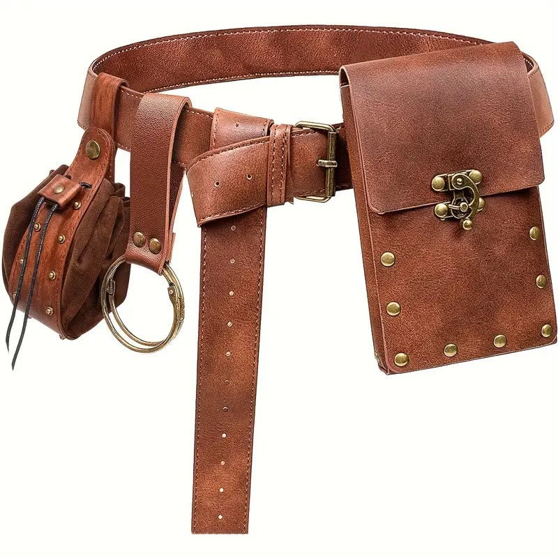 Halloween Cosplay Kostümzubehör Retro Gürtel mit Gürteltasche - 3Pcs - Braun - image 1