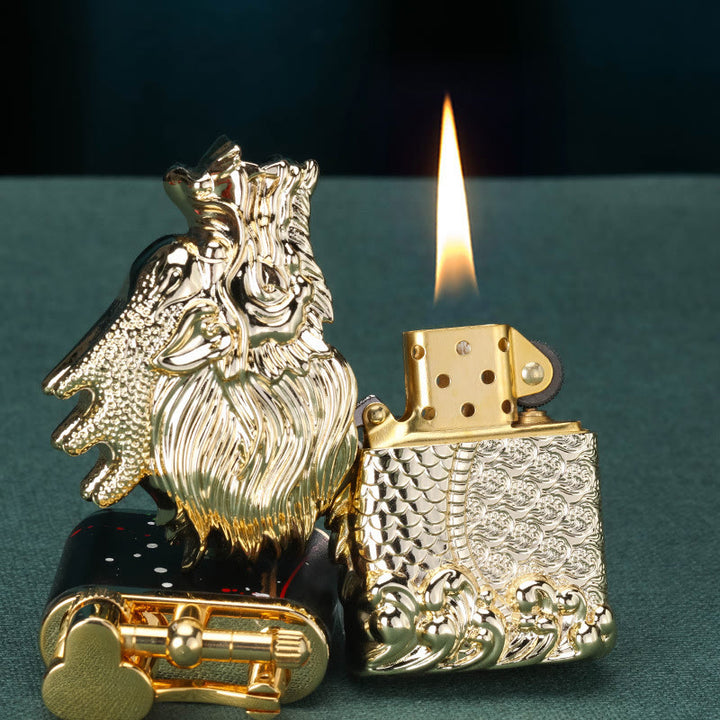 Exquisites winddichtes Kerosinfeuerzeug mit goldenem Kaiserdrachen - image 1