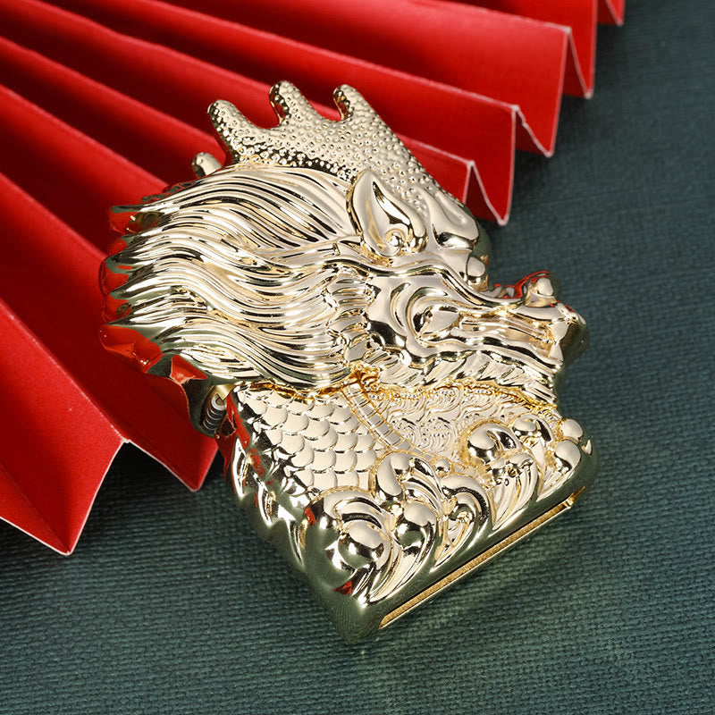 Exquisites winddichtes Kerosinfeuerzeug mit goldenem Kaiserdrachen - Golden - image 2