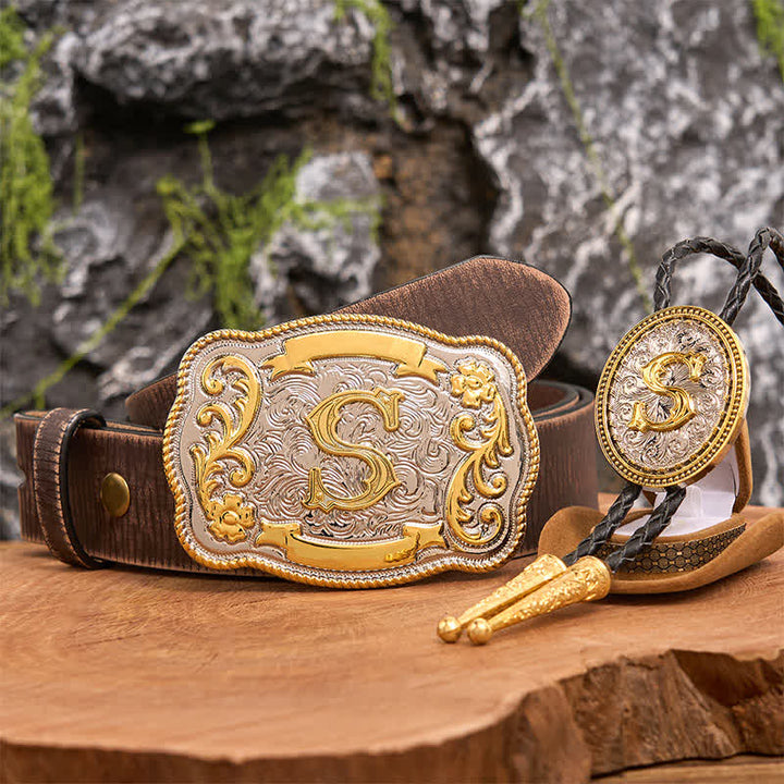 Anfangsbuchstabe DIY Große Gürtelschnalle Gold Bolo Tie Bundle Set - Bündeln - Brauner Distressed-Gürtel - 42 - image 6