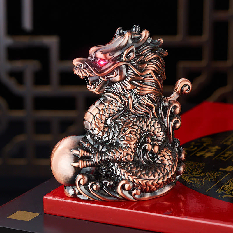 Winddichtes Butanfeuerzeug mit geprägtem Drachenspiel - Rotbronze - image 3